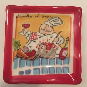 master chef by tracy Drinks At 6:00 4.5” Wall Decor plate Trinket Dish Pasta Red